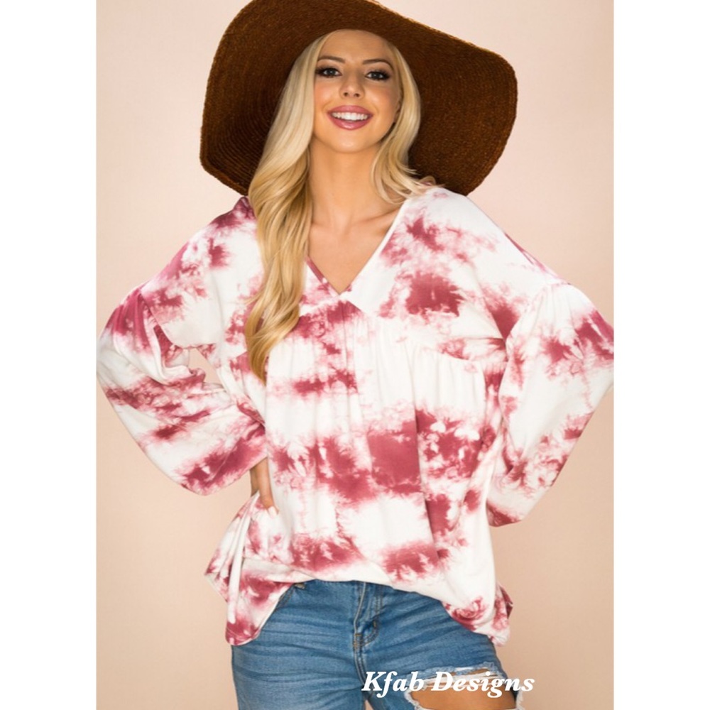 ❤️LAST! Bohemian Knit Tie Dye Print Baby Doll Top! - Picture 2 of 5
